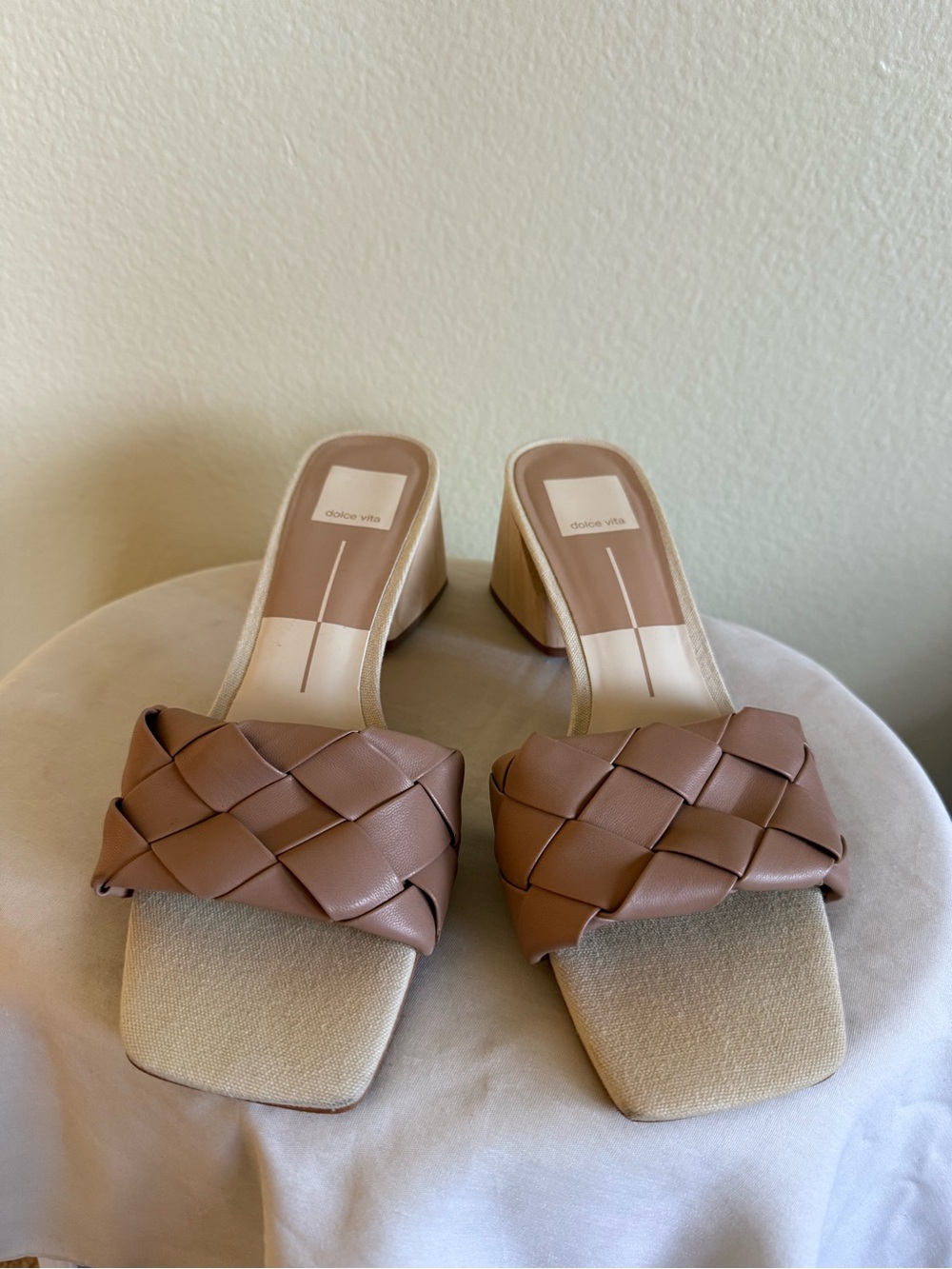Dolce Vita Braided Taupe Block Heel Mules